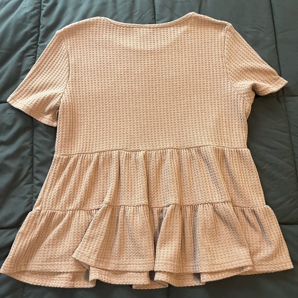 Women's Tan Short Sleeve Ruffle Top - Picture 8 of 8